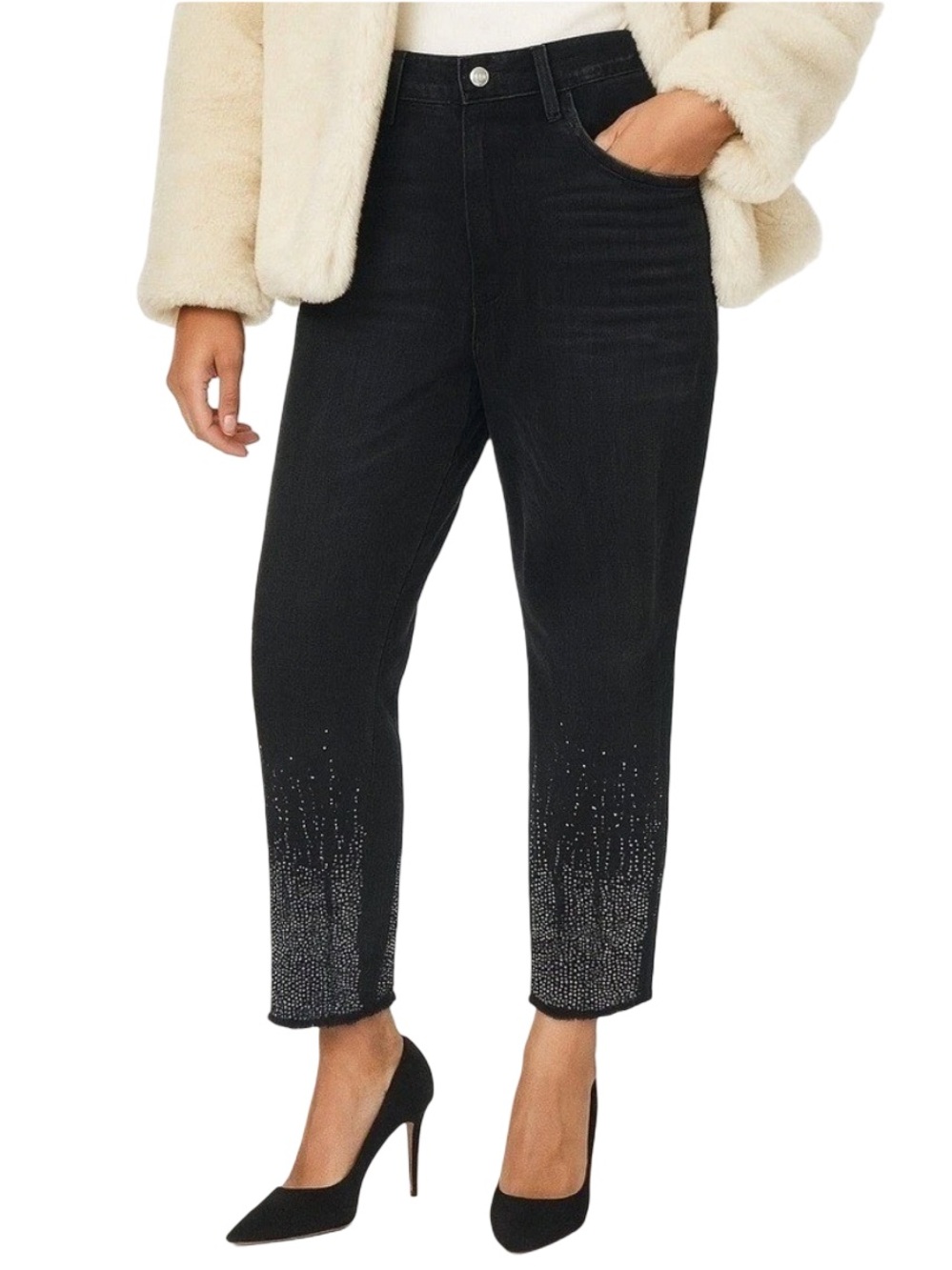 Current Elliott The Vintage Cropped Slim Studded Jeans Belmont Black 25 NWT